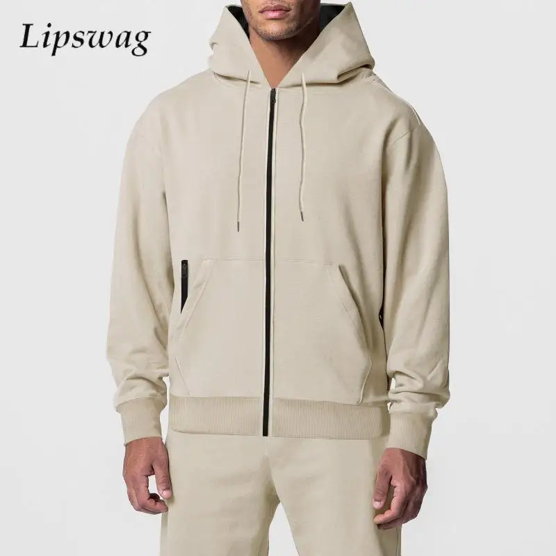 

Fleece Hooded Sweatshirt Mens Two Piece Sets Winter Outdoor Warm Men Tracksuits Fall Fashion Solid Color Hoodies And Pants Suits