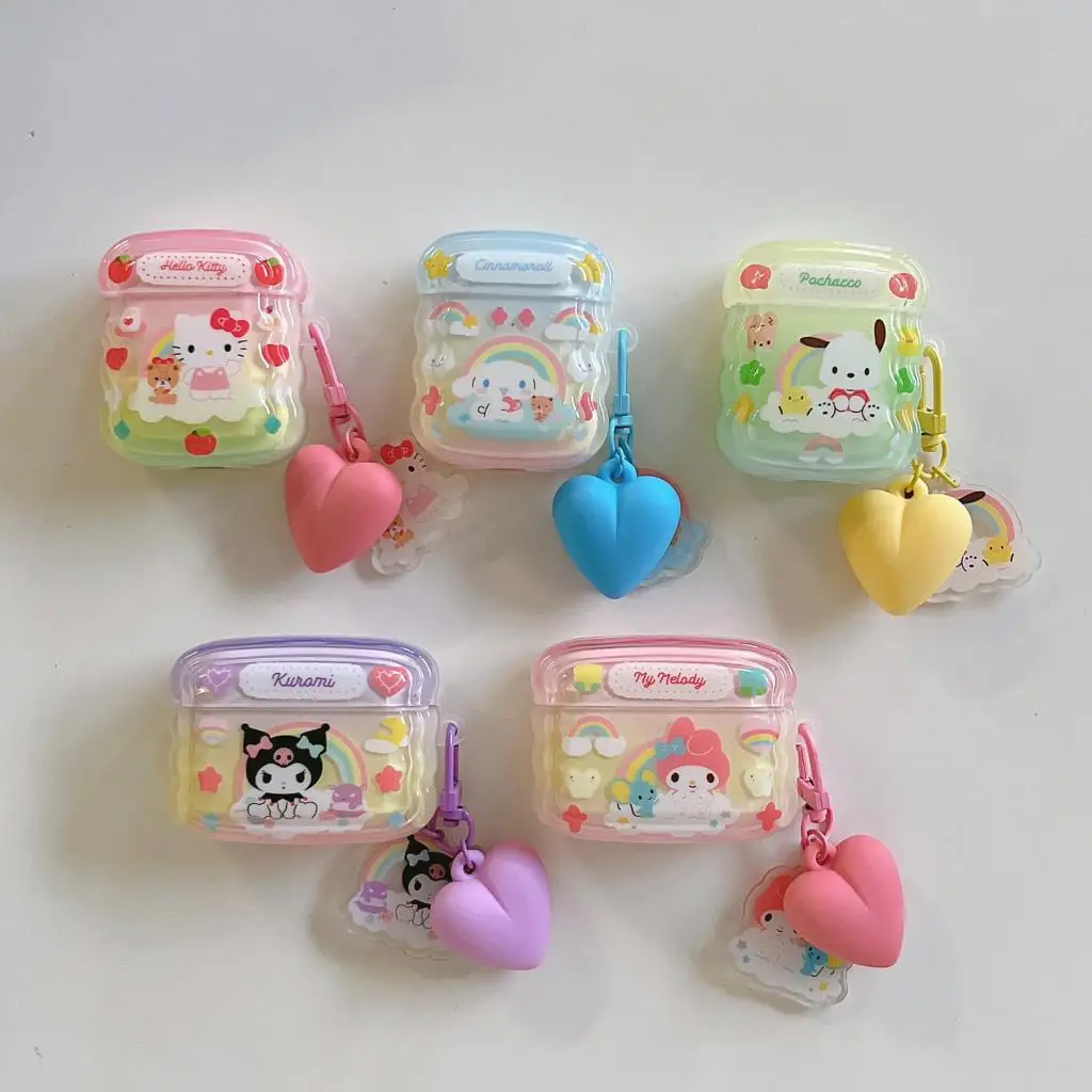 Apple için Sanrio yumuşak kulaklık kutusu Airpods 3rd 2 1 Pro 2 Kitty Melody Pendant mi Pochacco kulaklık koruyucu kapak ile kolye