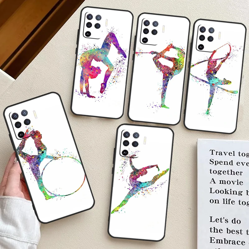 Gymnastics Watercolor Printing For OPPO A96 A76 A16 A54 A74 A94 A98 A78 A58 A5 A9 A52 A72 A53S A54S A15 A17 A57 A77 Case