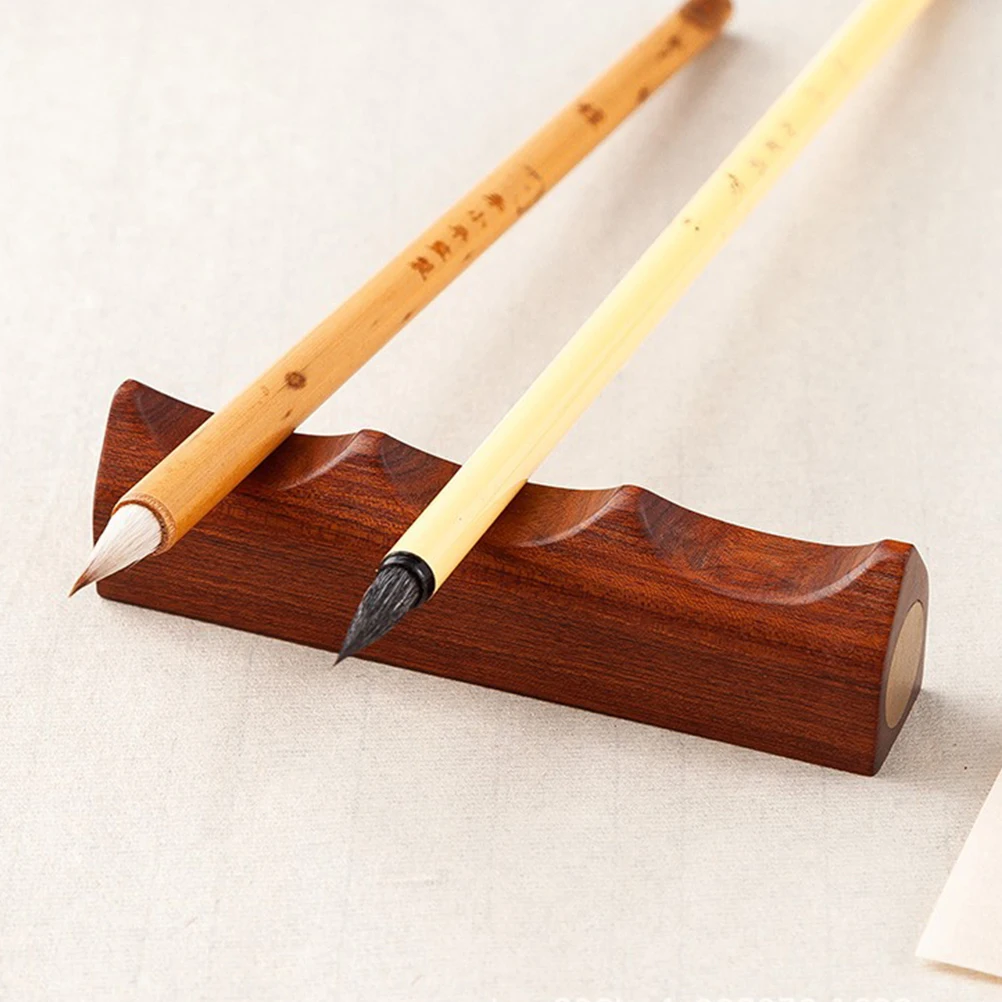 

2Pcs Calligraphy Brush Pen Rest Copper Inlay Black Wooden Brush Holder Stable Desktop Pen Stand for Writing Painting Drawing