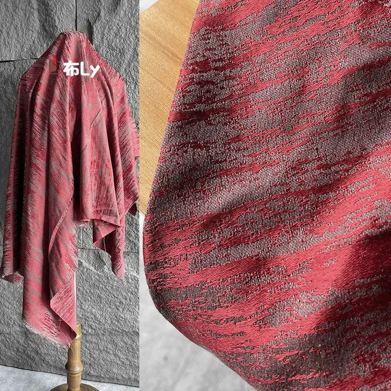 

Red Irregular Stripe Jacquard Texture Fabric, For High-Grade Skirts, Hats, DIY Bags, Designer Fashion Material