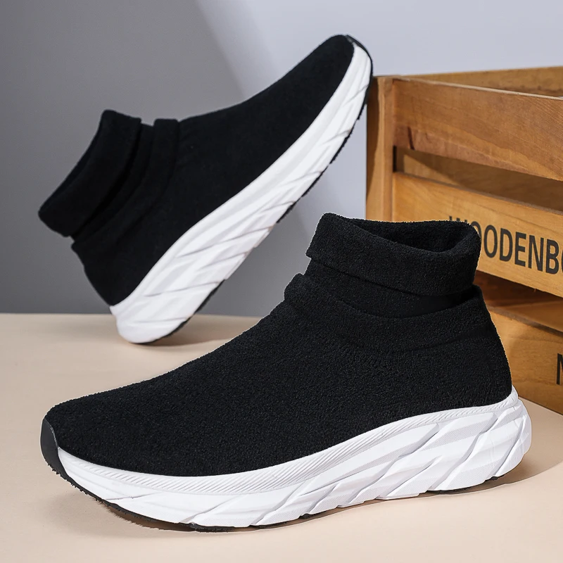 

Новые мужские кроссовки-носки 2026, шерстяные туфли без шнуровки на платформе, легкая спортивная повседневная обувь, увеличивающая рост