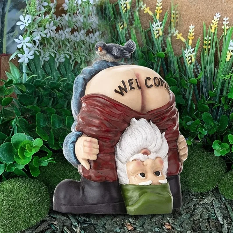 1 Fun Welcome Gnome with Birds on Their Buttocks - Perfect Garden Decoration and Rude Gnome Gift To Fairy Garden