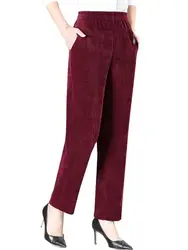 Oversize XL-8XL Corduroy Pants Middle-age Women Fleece Thicken Straight Pants Loose Warm Casual Trousers Mother Autumn Winter