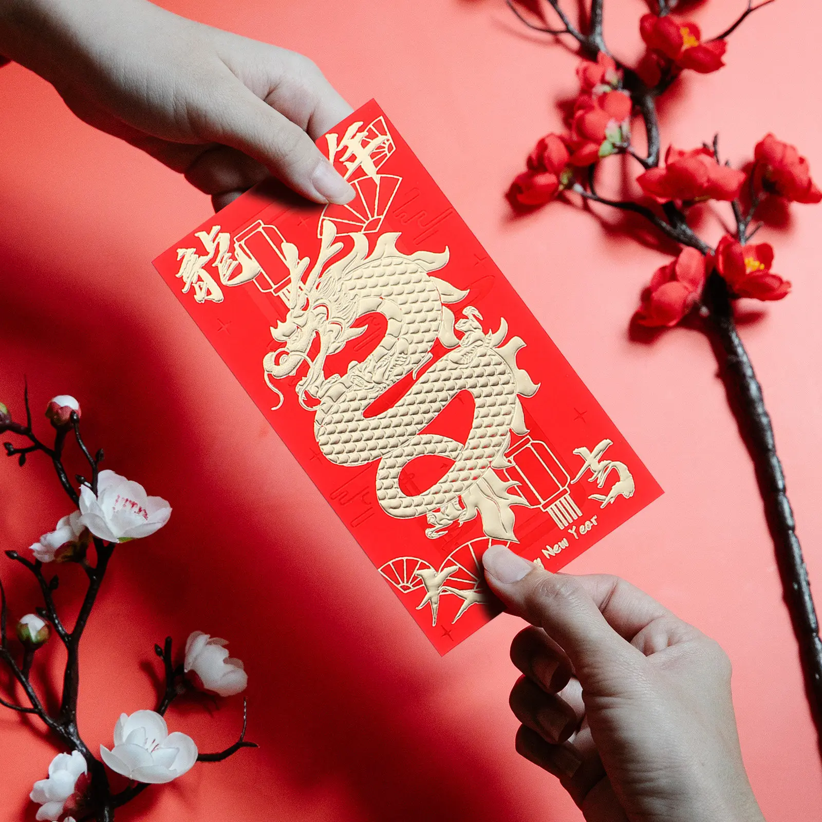 

30Pcs Chinese Red Envelopes for Wedding New Year Red Packets Traditional Paper Envelope with Blessings Year of Dragon Design