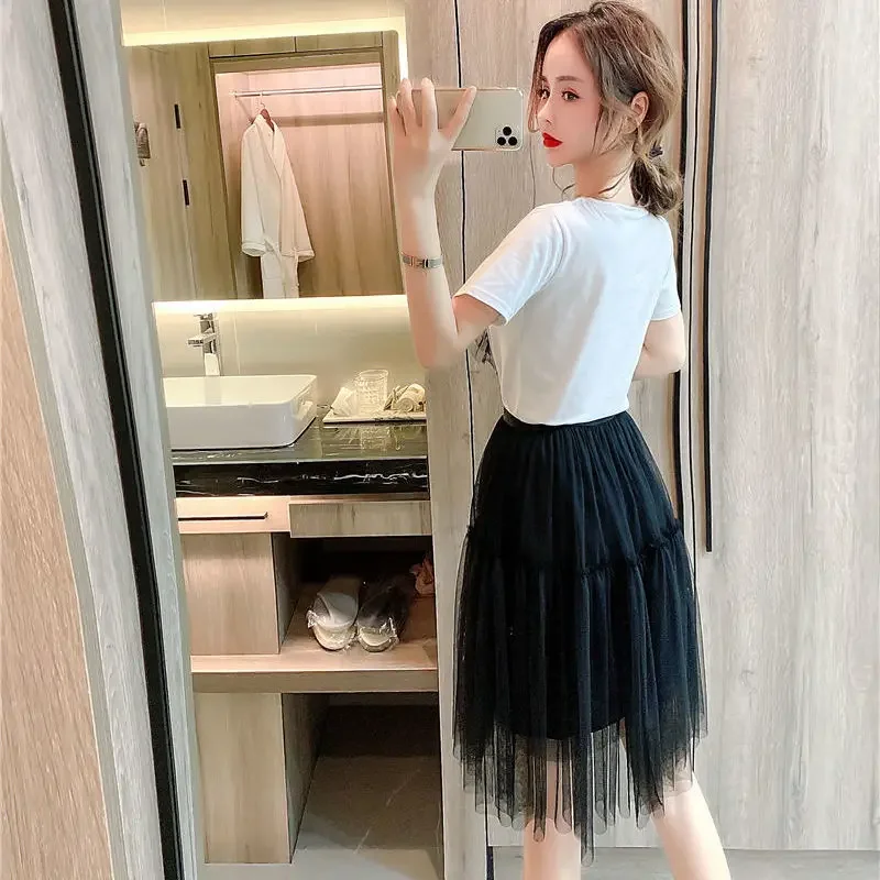 2 Pieces Sets For Women Beach Skirt Kawaii Short Sleeve Vintage Korean Style Promotion Clothing Trend 2024 Luxury Woman Outfit