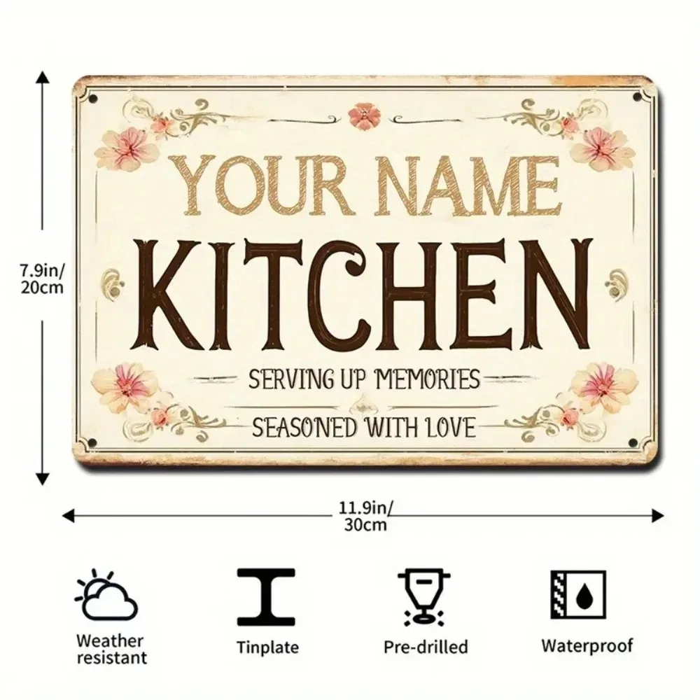 CIFbuy Customizable Rustic Kitchen Aluminum Wall Plaque,2D Flat Personalized Name Date Ornament For Farmhouse Entry Present Gift