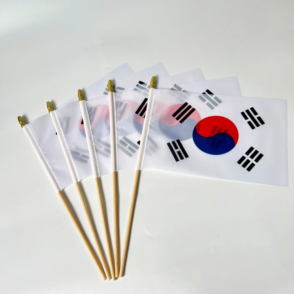 العلم الكوري 14x21 سنتيمتر Kor Kr كوريا الجنوبية العلم عصا خشبية سارية العلم اليد التلويح العلم الوطني الكوري العلم نشاط موكب الرياضة #3