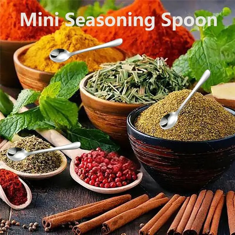 ABLU-10 PCS Tiny Stainless Steel Spoons For Spices Jars, Mini Size 2.87Inch, Cute Small Stainless Steel Condiment Spoons