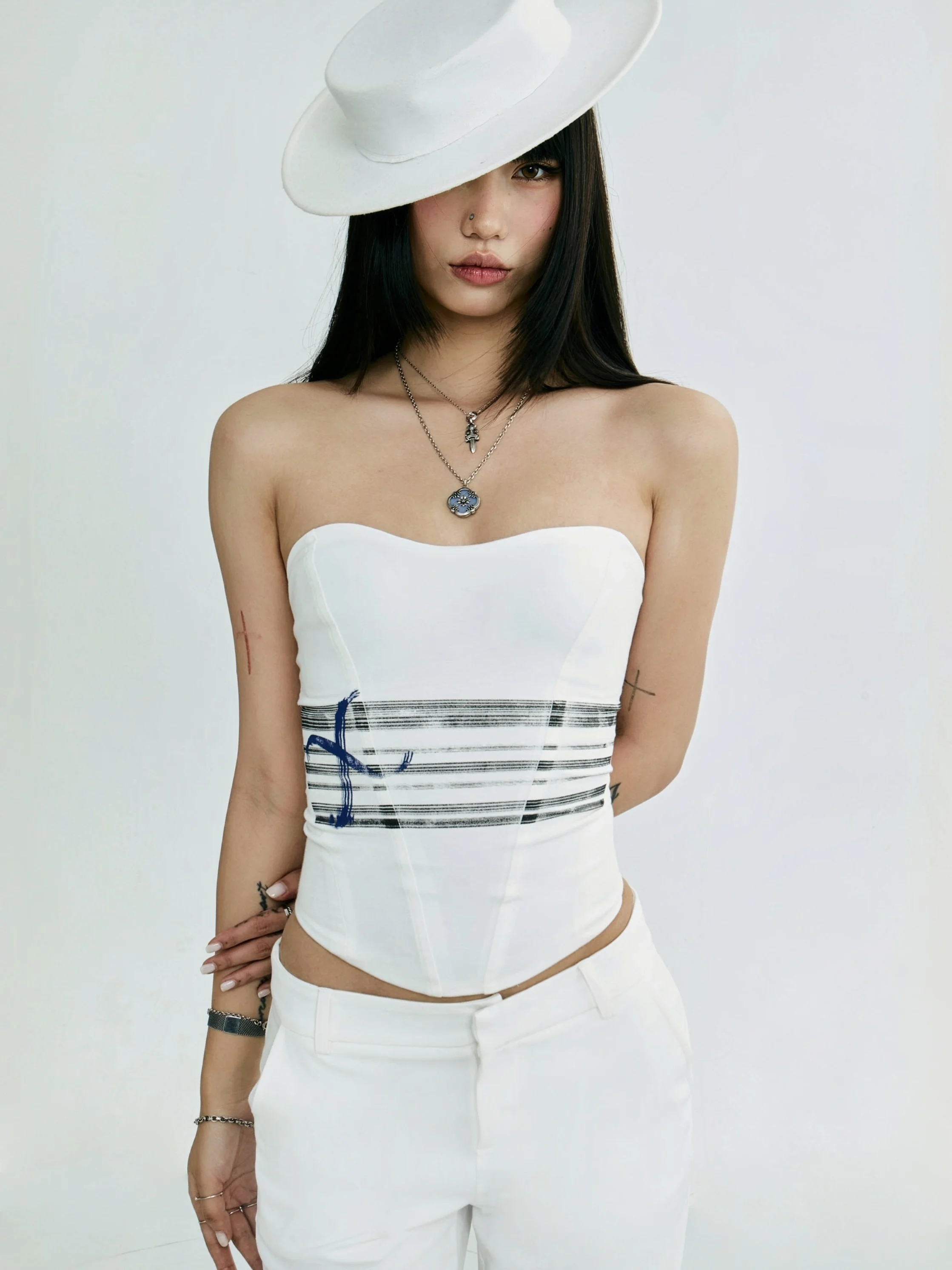 

OstatniMol25ss Fibone: Эластичный топ-бюстье с принтом на талии, облегающий, для женщин, летняя мода, бренд Tagkita