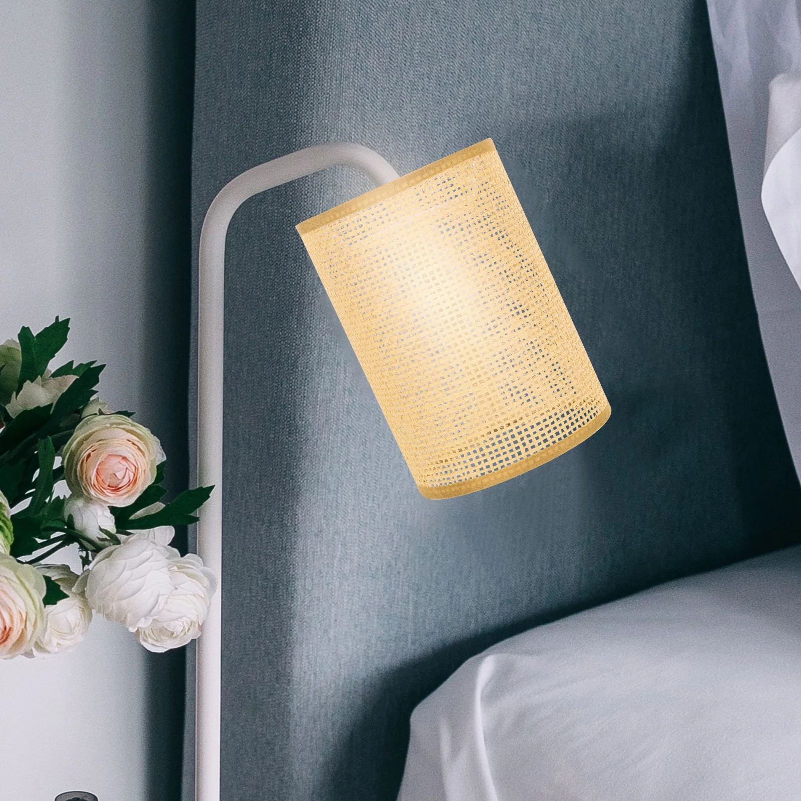 Abat-jour de table tissé en rotin rustique, lampe de bureau intérieure, écran d'abat-jour pour sol