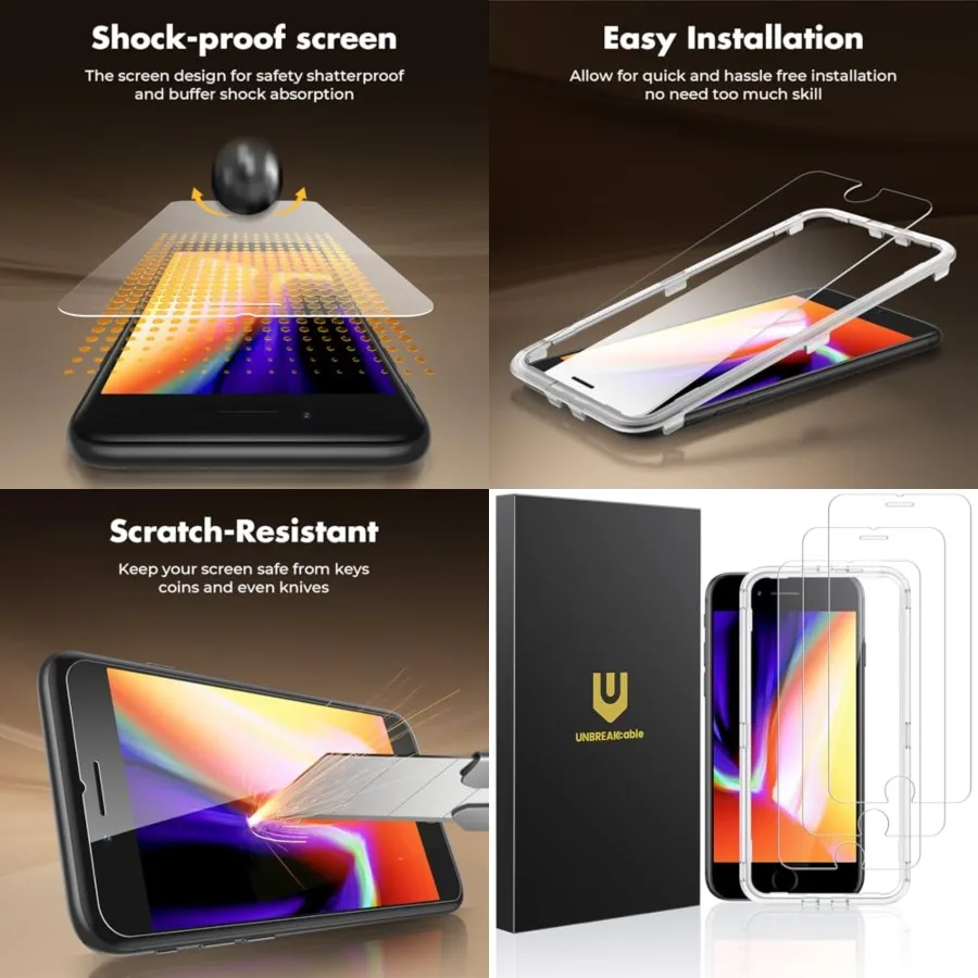 

Shatterproof Tempered Glass Screen Protector for iPhone SE 2022/SE 2020, iPhone 8/7 [3-Pack] [99.99 HD Clear] [Easy Installatio