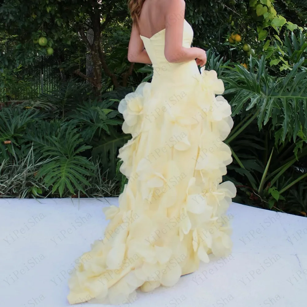 

Customized Mermaid Prom Dresses Floor-Length Strapless Sleeveless Evening Gown Fashion Flowers Simple Draped Backless Party Gown