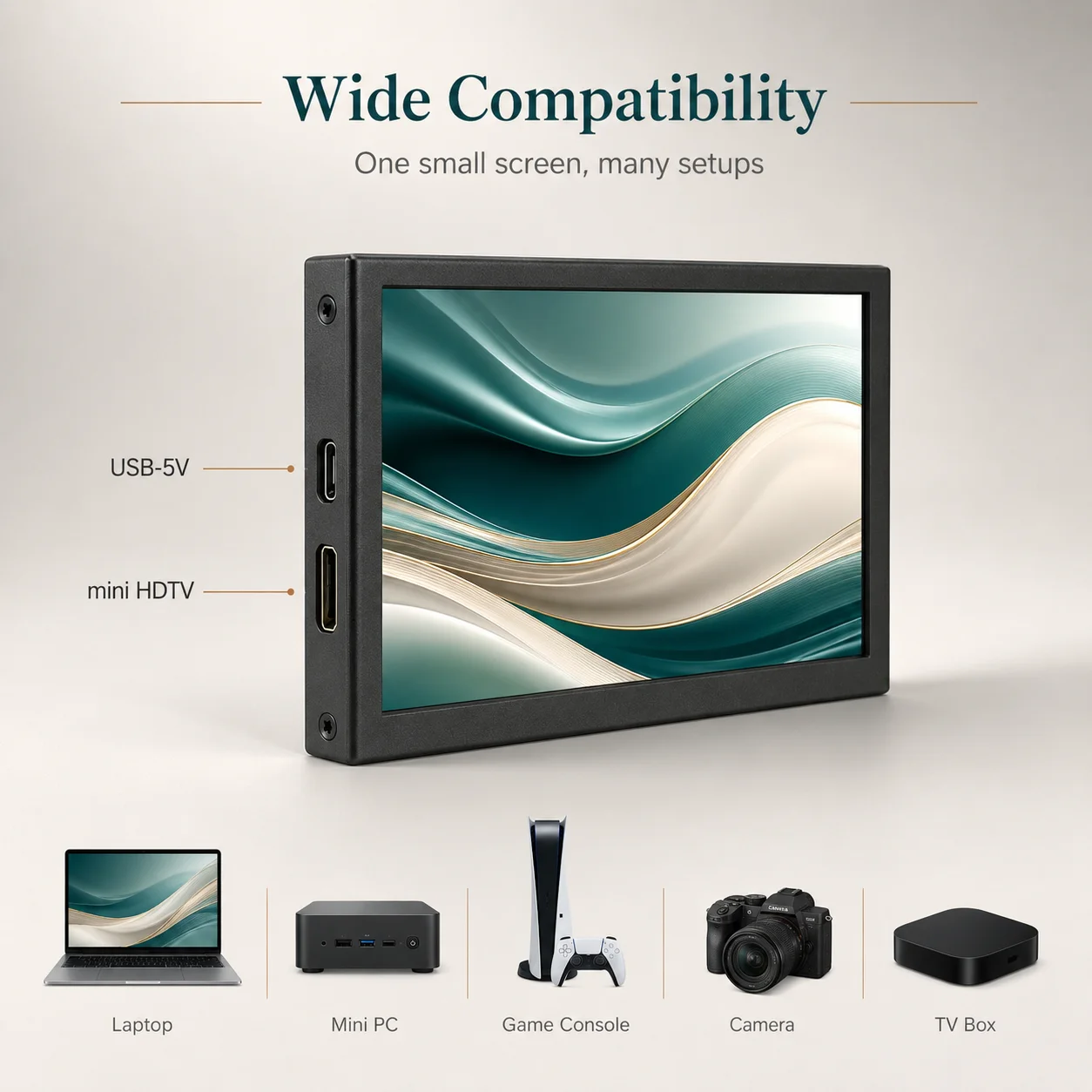 LESOWN 5.0 Inch Micro PC Video Display 800x480 Black Metal 60Hz MiniHDTV External Sub-screen for Orange Pi Desktop