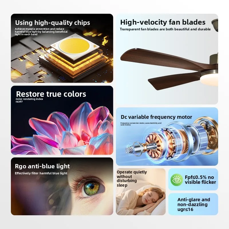 Vintage Walnut Ceiling Fan Light Dining Living Room Full Spectrum Eye Protection Quiet Mount Home Living Room Ceiling Fans