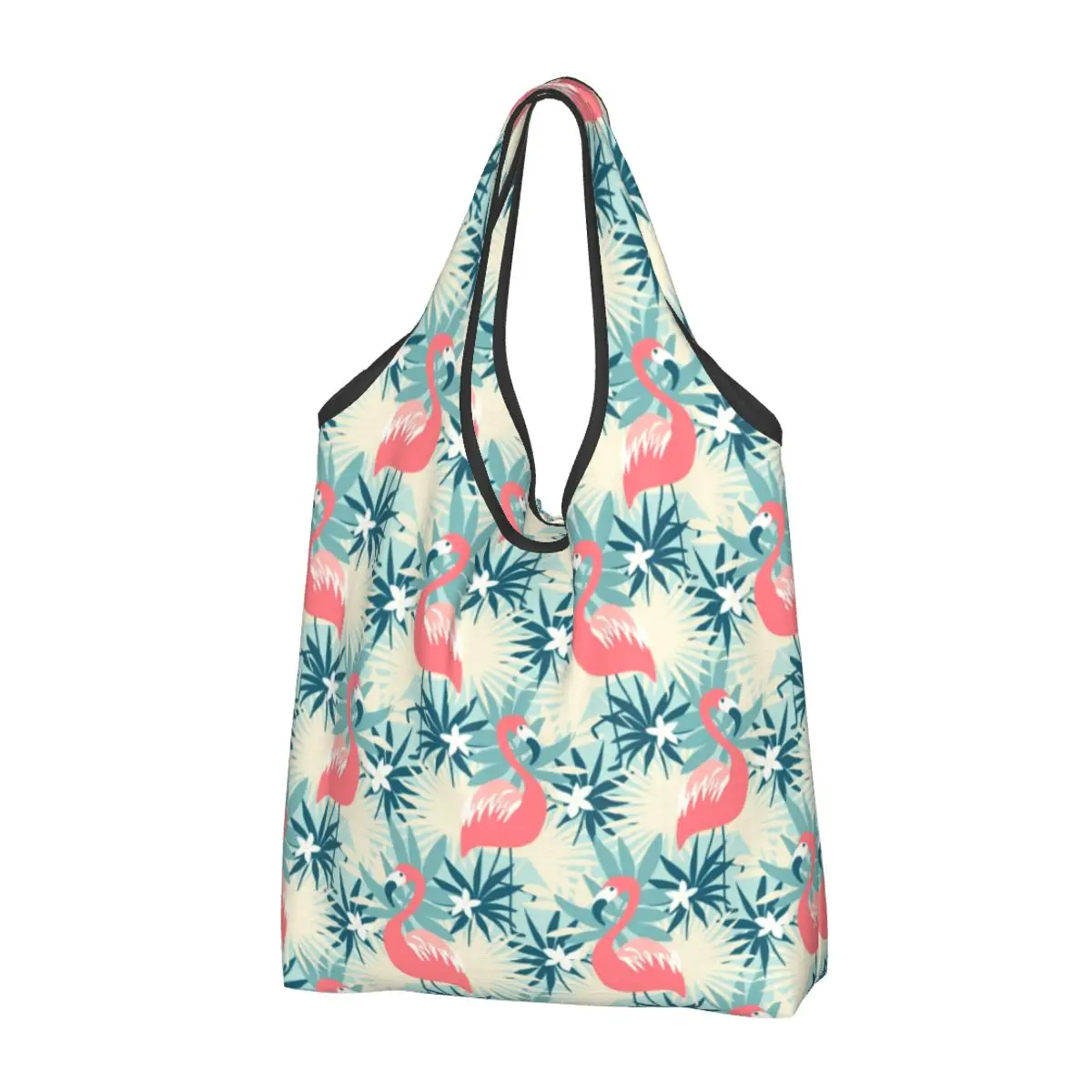 Flamingo Tropical Plants Grocery Shopping Tote Bag Women Kawaii Shoulder Shopper Bag Large Capacity Handbag