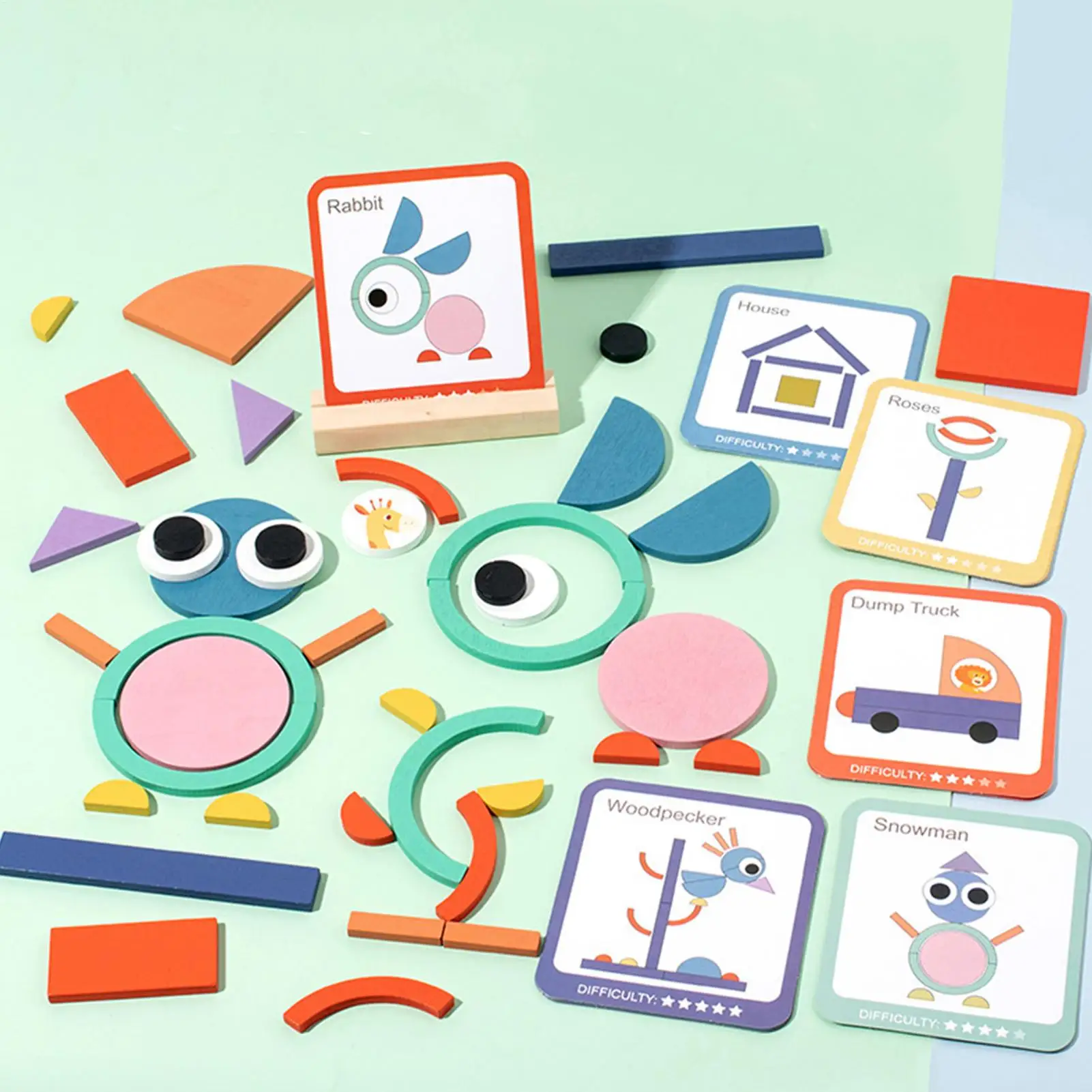 Pattern Blocks Brain Teaser Shape Smart Sticks Learning Activities For Kids Boys Girls Travel Bedroom Homeschool Classroom