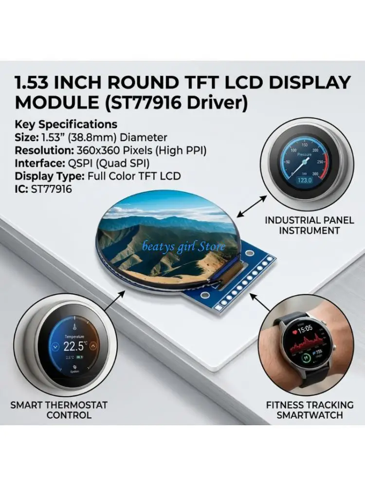 C7AB Compactly 1.53Inch LCD Display ST77916 Driver And QSPI Interfaced Suitable For Intelligent Watches and Electronics