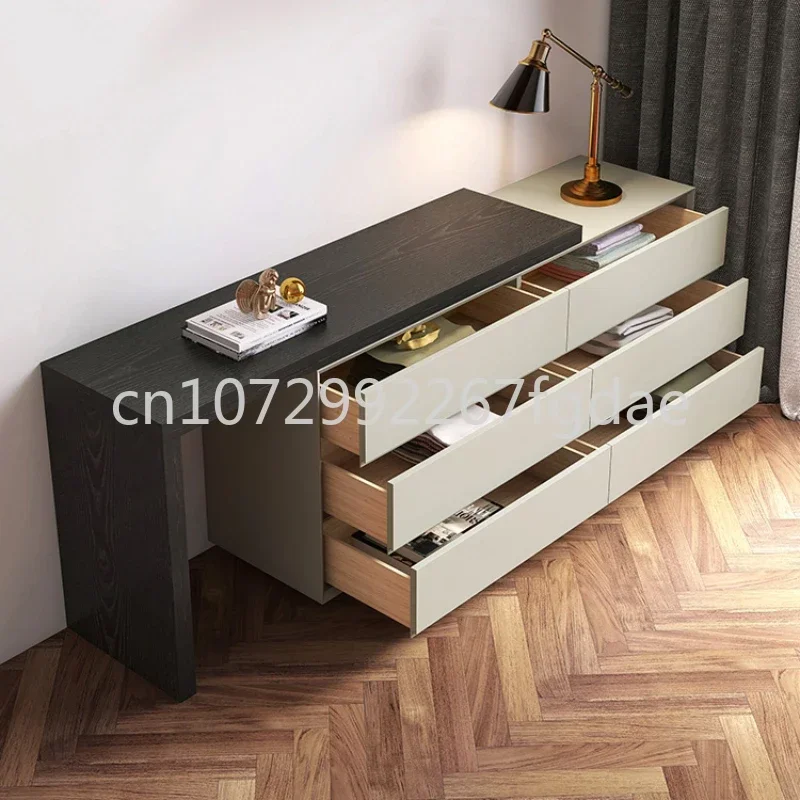 Integrated Storage Cabinet for Dressing Table, Simple and Extendable Bedroom, Multifunctional Solid Wood Computer Side Cabinet