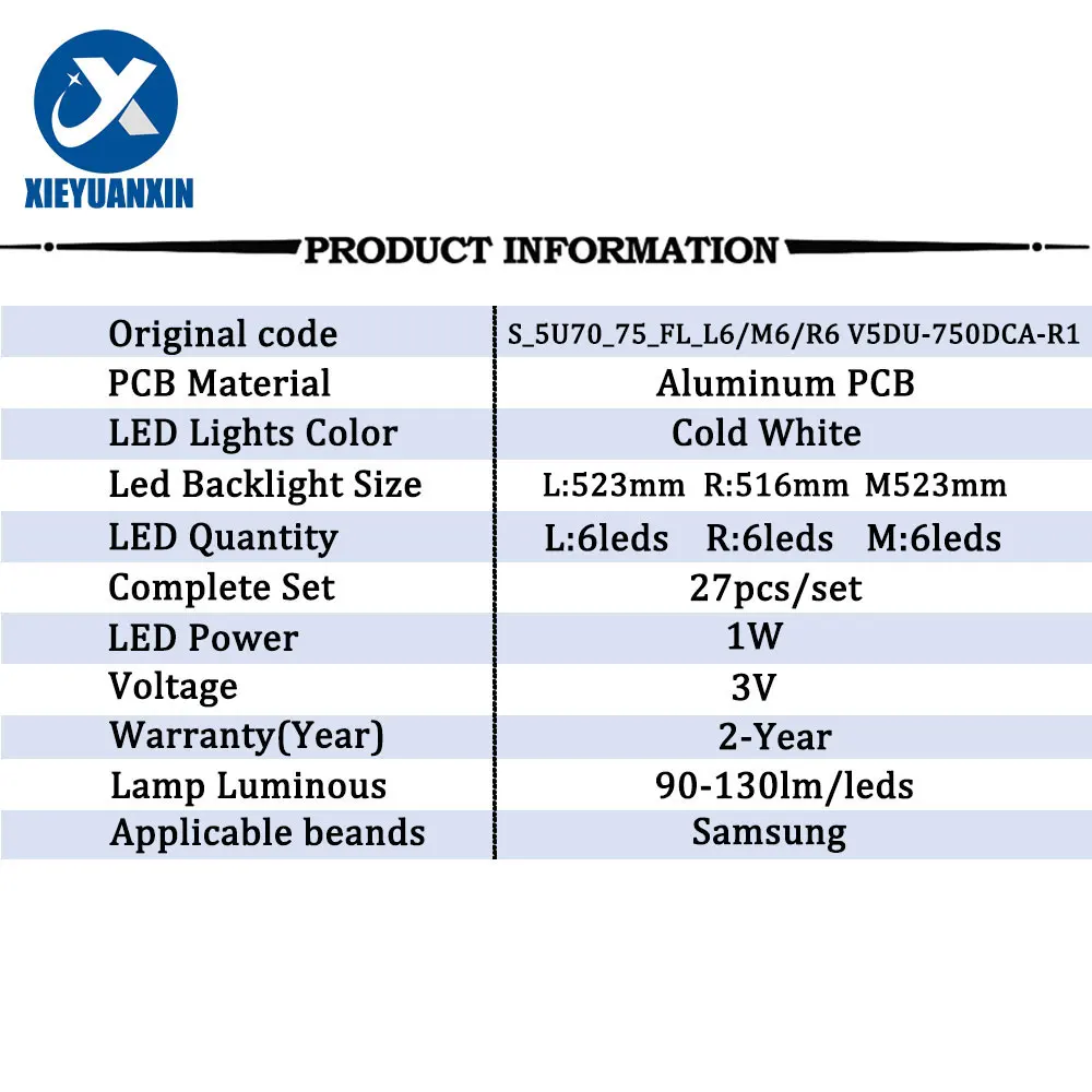 27PCS LED Backlight Strip For Samsung TV 75inch V5DU-750DCA-R1 UA75JU6400JXXZ,UN75MU6300 UN75JU6500 UN75MU6070FXZA Un75mu6100