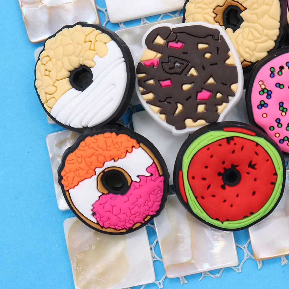 Hot Sales 1Pcs PVC Mix Donuts Sandals Shoes Charms Decorations Food Children Buckle Clog Fit Party Present