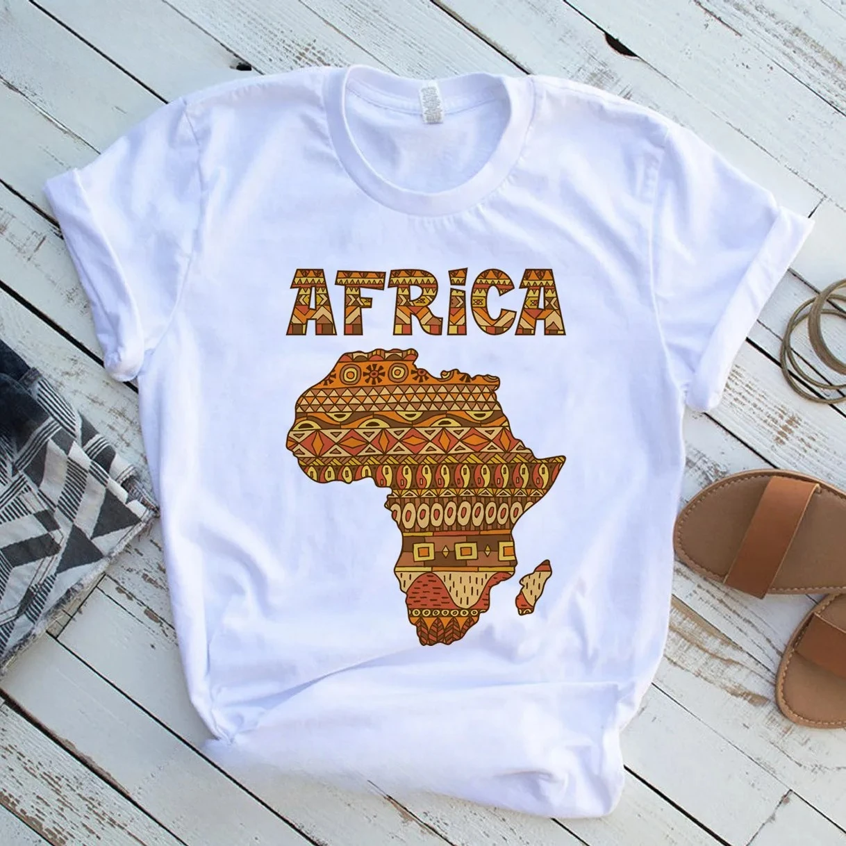 Creative Africa Map Printed T-shirt for Women Printed T-shirt Tops T Shirt  Women Clothing  Aesthetic Clothes