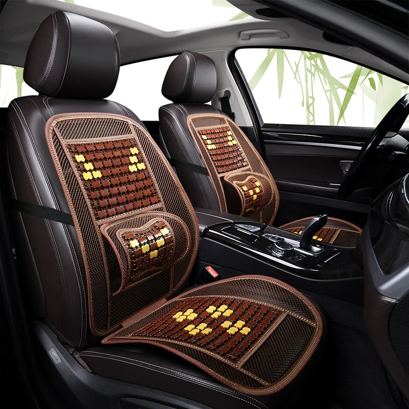 

Five-seat car seat covers with bamboo fiber seat pads, available in two styles. Features fixed lumbar support