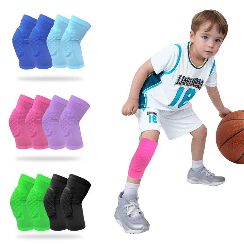 เด็กเด็กกีฬาเข่า Pads กันกระแทกรังผึ้งเทนนิสบาสเกตบอลขี่จักรยานเต้นรําแขนเข่าวัยรุ่นฟุตบอลเข่ารั้ง