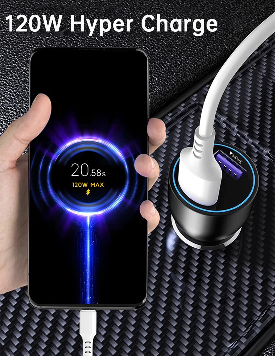 For Xiaomi Car Charger 120W 100W HyperCharge Super Fast Charging In Car Cargador Auto For Mi 17 15 14 13 12 Poco F8 X7 X6 Redmi