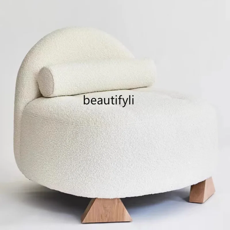 Simple Balcony Lambswool Single-Seat Sofa Chair Cream Style White Fat Leisure Sofa Lazy Fabric Sofa