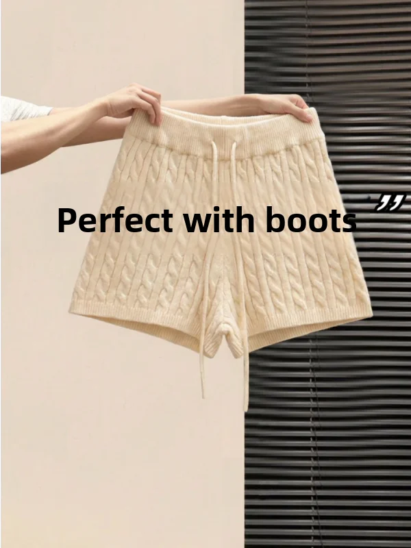 

Женские вязаные шерстяные брюки-морпехи цвета хаки с высокой талией, осенне-зимние, новые, повседневные, прямого кроя