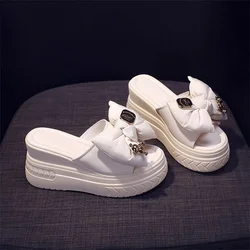 Large Size Sponge Cake Slippers for Women's 2024 Summer New Fashion Bow Fashion External Sandals