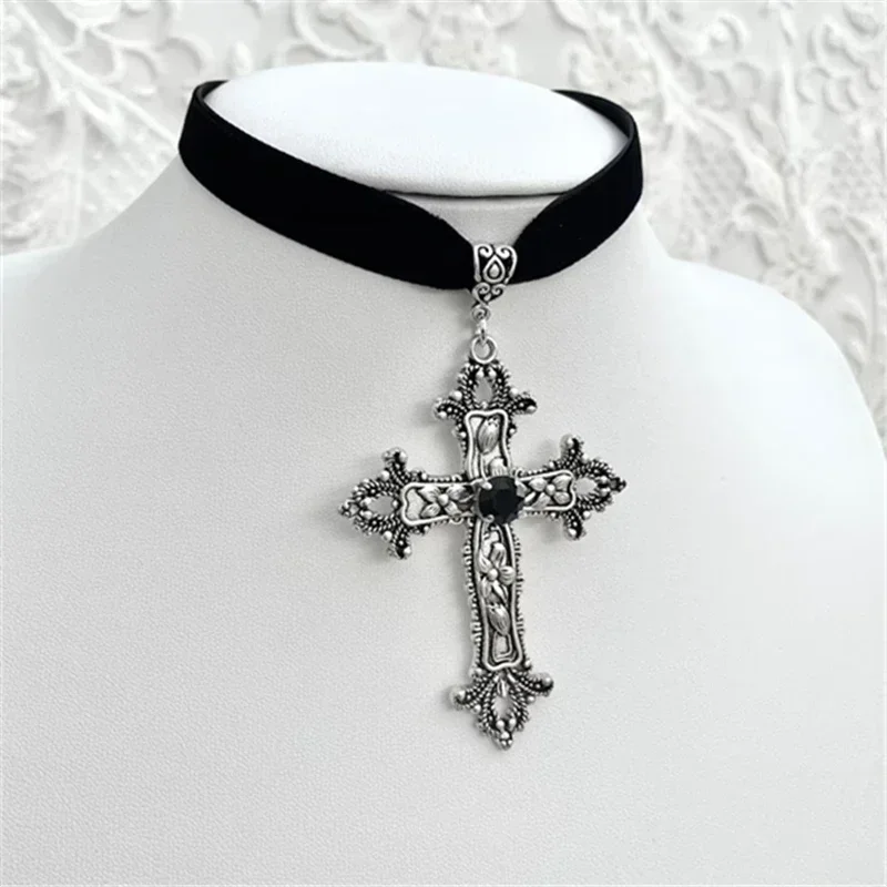 Goth Limited Black Velvet Cross Choker Bead Necklace Grunge Black Velvet Jewelry Gorgeous Women Punk Gift Statement New Gothic