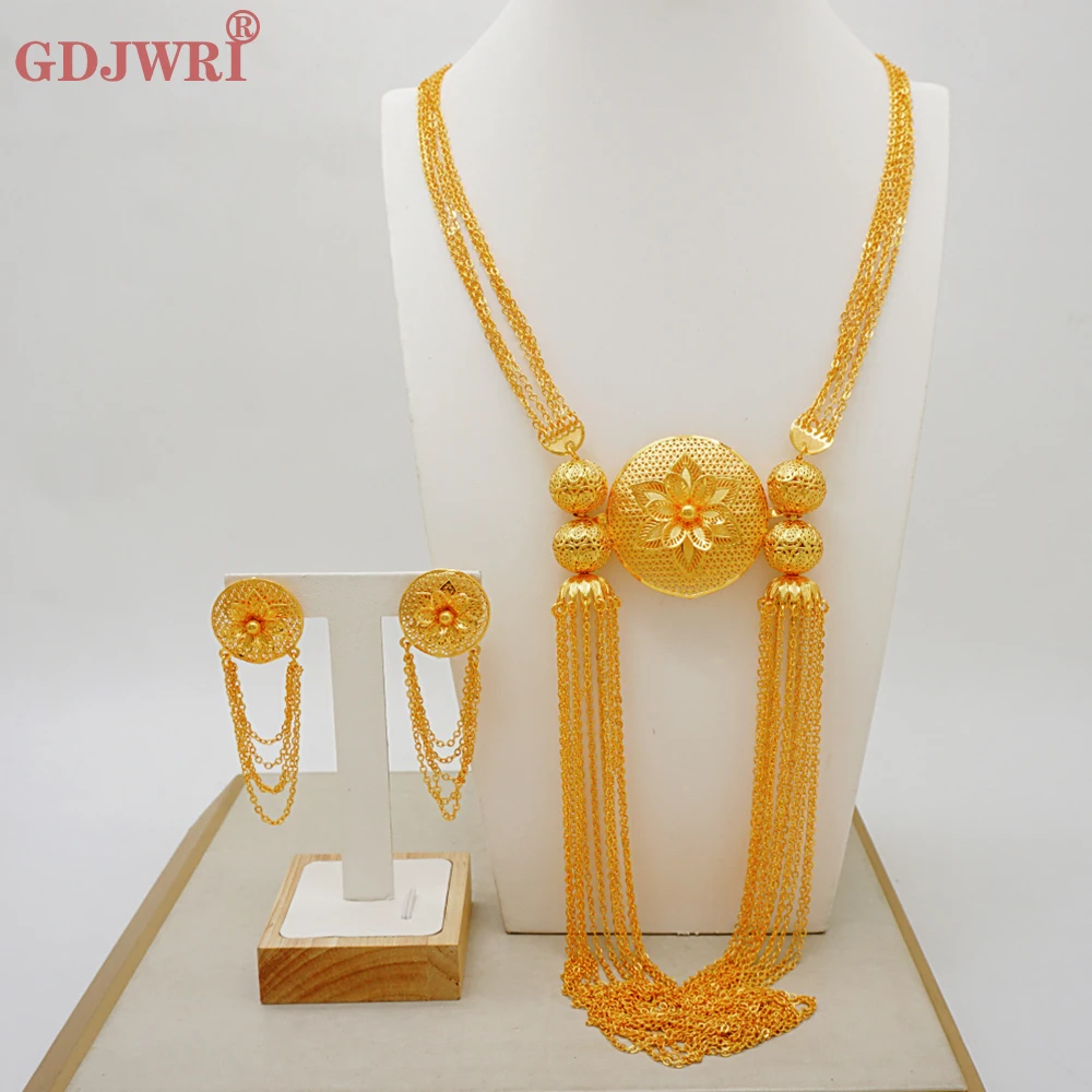 New Women's Gold Color Tassel Earrings Necklace Jewelry Set Fashionable and Unique Jewelry Girl Friendship Gift Party