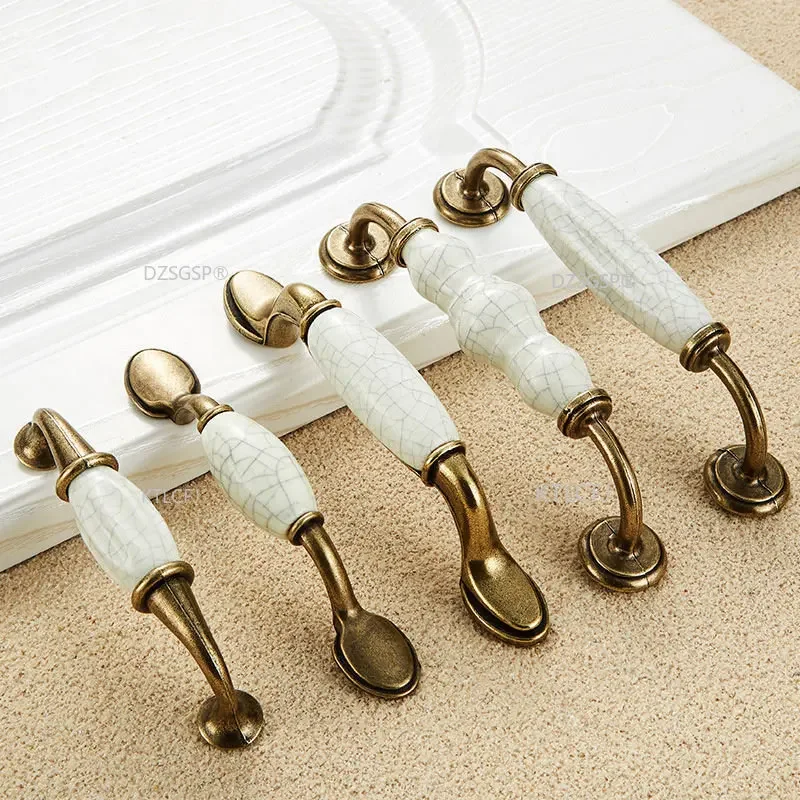 European Bronze Ceramic Cabinet Handles Drawer Knobs Wardrobe Door Handles Furniture Handle