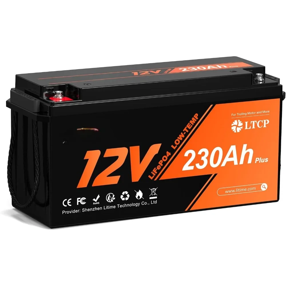 12V 230Ah Plus Low-Temp Protection LiFePO4 Battery Built-in 200A BMS, Max 2944Wh Energy, Lithium Iron Phosphate Battery