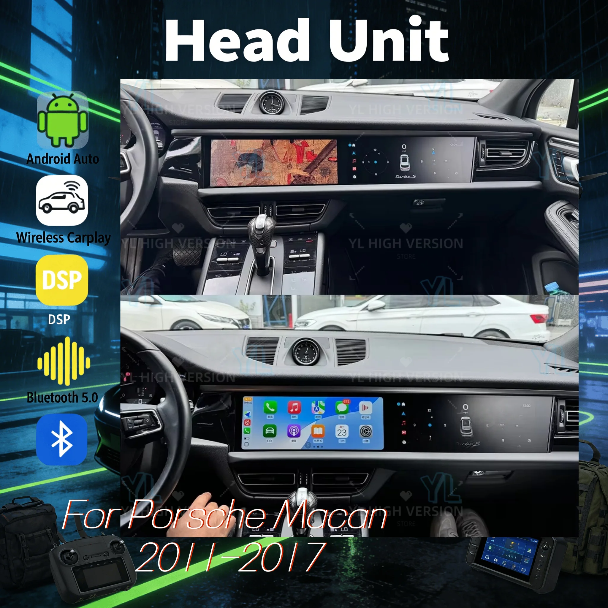 

12.3+12.3inch For Porsche Macan 2011-2017 Radio Android 13 Car GPS Multimedia Video Player Head Unit Carplay Dual Screen 4G DSP