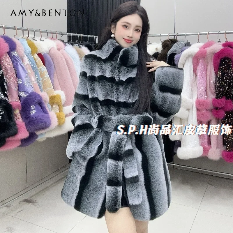 

Temperament Long Sleeves Stand-up Collar Waist Socialite Furry Coat New Women's Clothes Winter Faux Fur Jacket With Belt Outwear