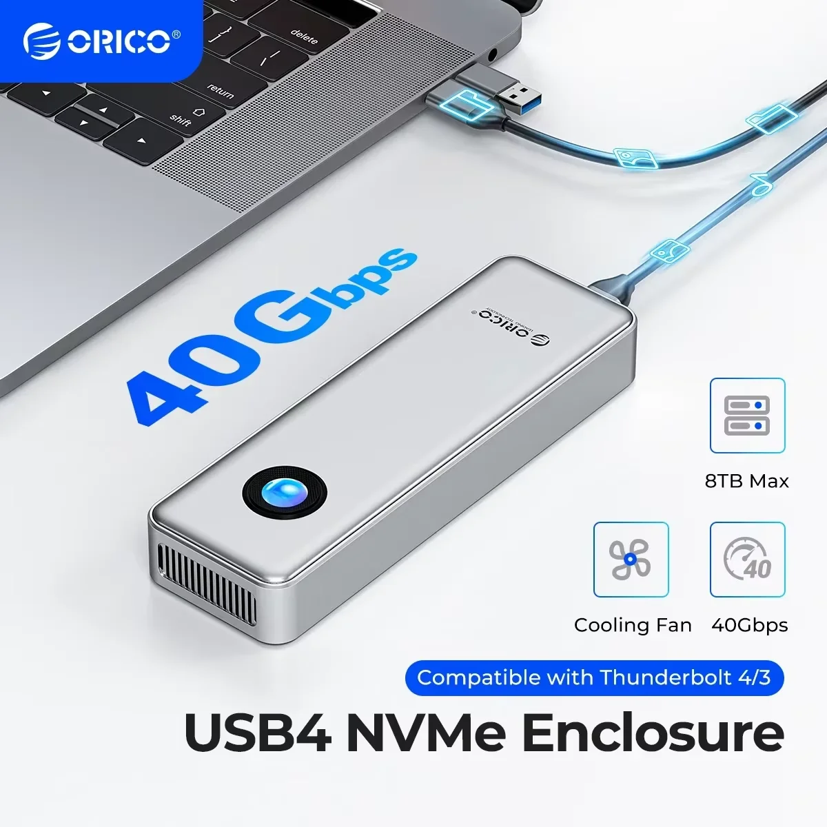 

ORICO RGB 40Gbps USB4 M.2 SSD Enclosure with with Cooling Fan PCIe4.0 NVME Enclosure Aluminum Compatible Thunderbolt 3/4