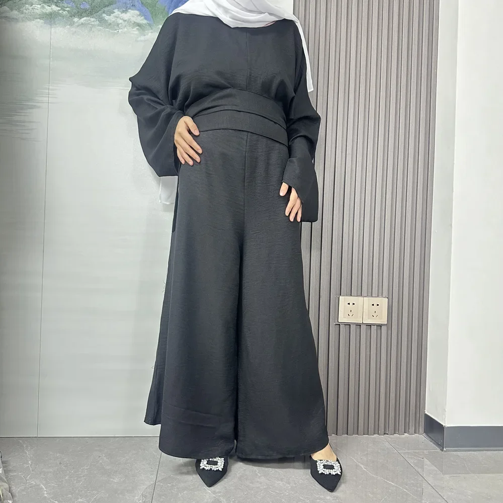 Ramadan Donne Musulmane Manica Lunga Allentato Pantaloni a Gamba Larga Tuta Cintura Islam Abbigliamento Turchia Caftano Dubai Abaya Eid Pagliaccetto Tuta