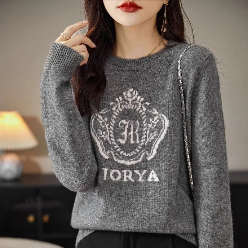 Classic Retro Letter Badge Sweater Women Streetwear Fashion Jersey Jumper Thicken Winter Knitted Long Sleeve Pullover 4 Colors