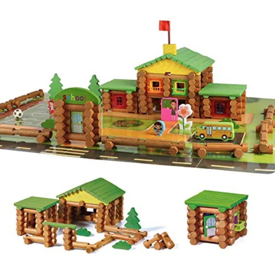 

269 Pieces Real Wood Logs Set Ages 3+ Classic Building Log Gift Set for Boys/Girls Creative Construction Engineering - Top Bloc