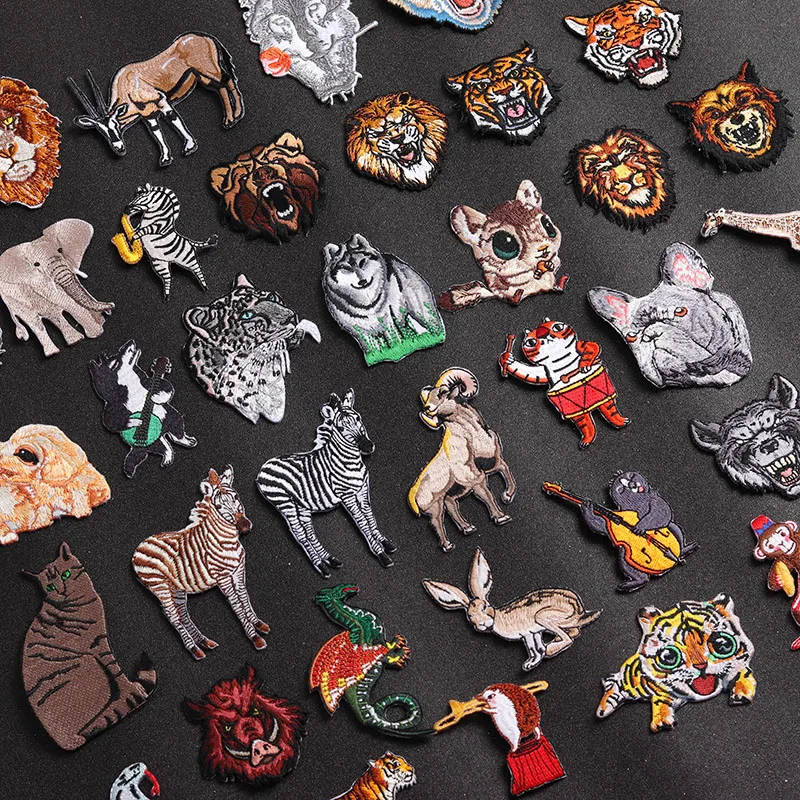 Cartoon animals Zebra, lion, tiger, wolf Embroidered Clothing Patches DIY Clothes Patchwork patches decoration Stickers