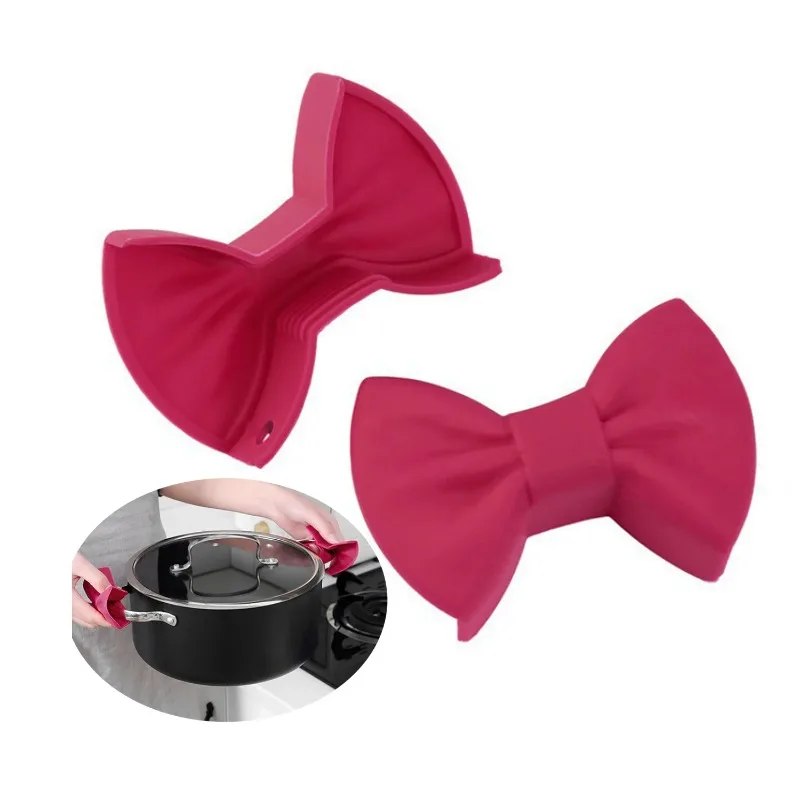 

2PCS Silicone Oven Mitts Creative Bow Shape Oven Gloves Heat Resistant Pot Holders for Cooking Mini Oven Gloves Kitchen Tool Hot