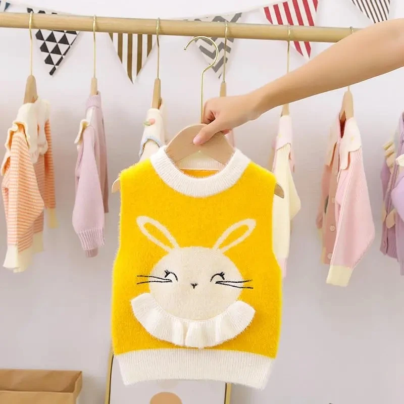 1-6Years Baby Toddler Soft Sweater Vests for Girls Cute Rabbit Sleeveless Sweaters Infant Girls\'s Knit Vest Coat 2 3 4 5