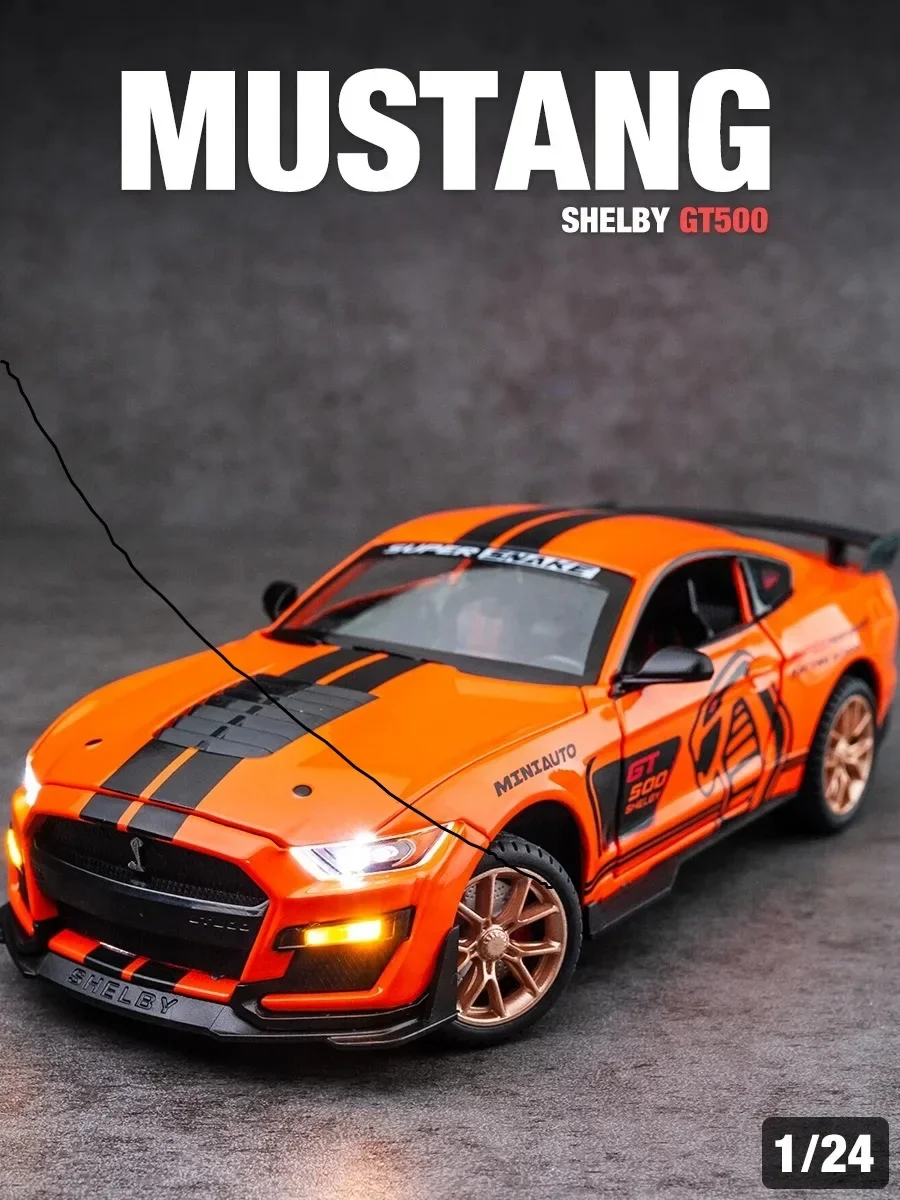 1/24 Alloy Car Model Simulation Sound And Light Pull Back Toy Car for Ford Mustang Viper Gt500 Boyfriend Collection Gift