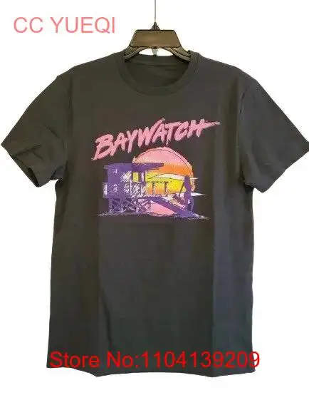 New Baywatch Pink Logo Mens Medium Lifeguard TV Show Bleeth Anderson Black Tee long sleeves