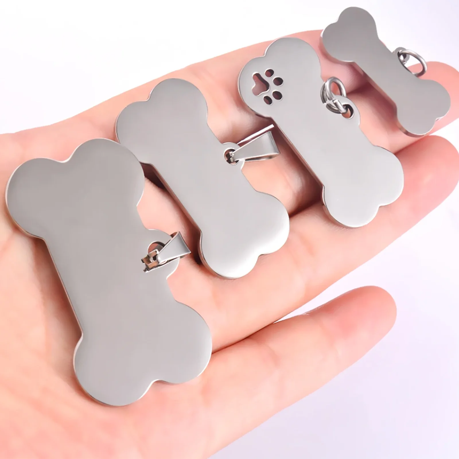 5 Stück Katzen- und Hunde-ID-Anhänger aus Edelstahl, Knochenform, Haustier-Charm, Namensanhänger, Knochen-Halskette, Schmuck im Großhandel – Detail 6