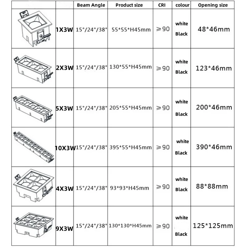 LED embedded nine palace grille line light No main light spot light living room 3w 9W 12W 15W 27W 30W ac85-265v indoor lighting