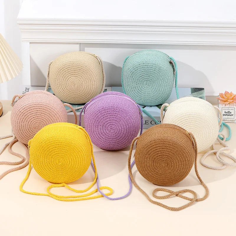 

Summer Round Straw Bag For Women Woven Handmade Shoulder Bag New Travel Rattan Beach Bag Casual Style Crossbody Bag Handbag Purs